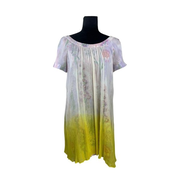 Anthropologie HD in Paris Dipped Chroma Swing Dress 8 Floral Gauze Overlay Ombre - Picture 1 of 11